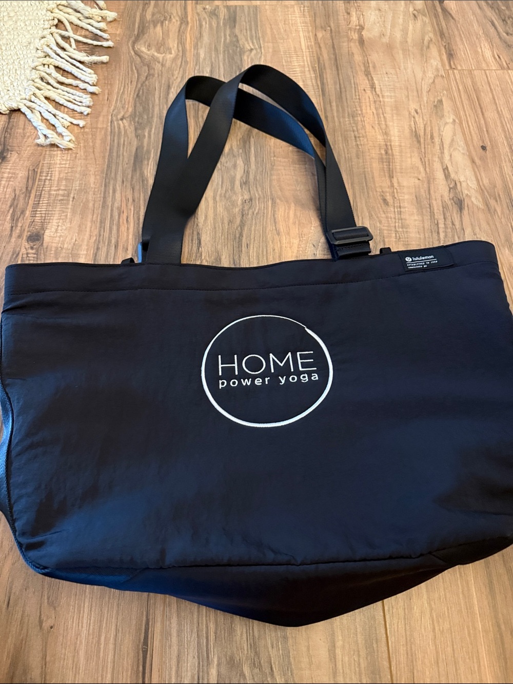 Lulu Lemon Power Yoga Black Tote Bag w/ HOME Power Yoga label